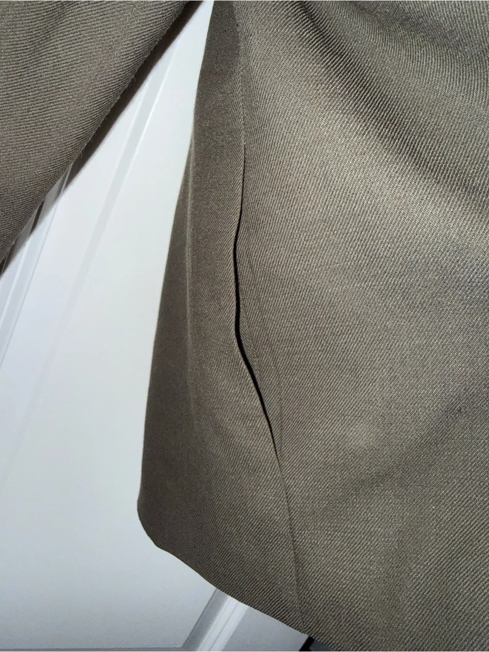 Eileen Fisher Olive Green 100% Wool Open Front Blazer & Trouser Suit Set Large